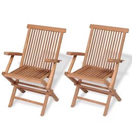 Folding Garden Chairs 2 pcs Solid Teak Wood
