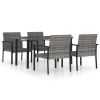 5 Piece Garden Dining Set Poly Rattan Gray