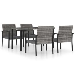 5 Piece Garden Dining Set Poly Rattan Gray