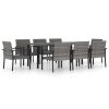9 Piece Garden Dining Set Poly Rattan Gray