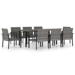 9 Piece Garden Dining Set Poly Rattan Gray