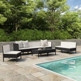 9 Piece Garden Lounge Set with Cushions Poly Rattan Black