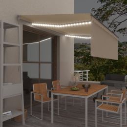 Manual Retractable Awning with Blind&LED 157.5"x118.1" Cream