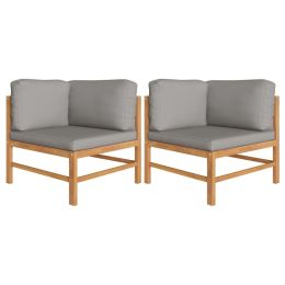 Corner Sofas 2 pcs with Dark Gray Cushions Solid Teak Wood