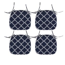 4 PCS Set Outdoor Chair Cushions Seat Cushions with Straps; Patio Chair Pads(Navy Blue Color)