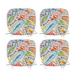4 PCS Set Outdoor Chair Cushions Seat Cushions with Straps; Patio Chair Pads(Flower Color)