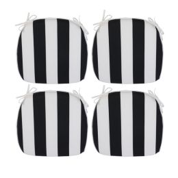 4 PCS Set Outdoor Chair Cushions Seat Cushions with Straps; Patio Chair Pads(Black / White Color)