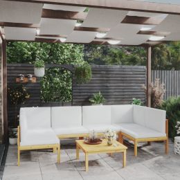 7 Piece Patio Lounge Set with Cushions Cream Solid Acacia Wood