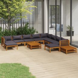 12 Piece Patio Lounge Set with Cushion Solid Acacia Wood