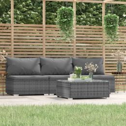 4 Piece Patio Lounge Set with Cushions Gray Poly Rattan