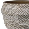8 Inch Cement Cachepot; Textured Seagrass Design; Large; Brown; DunaWest