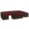 12 Piece Patio Lounge Set with Cushions Brown Poly Rattan