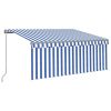 Manual Retractable Awning with Blind&LED 118.1"x98.4" Blue&White