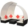 9 Piece Garden Lounge Set with Canopies Poly Rattan Black