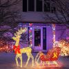 74*20*120cm 30.00V 3.60W Golden Elk Deer Sled Iron Frame Cotton Thread Green Onion Powder Courtyard Elk Decoration RT