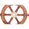18" Teak Wood Ship Wheel with Brass Inset and Six Spokes; Brown and Gold