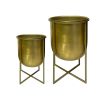 16; 13 Inch High Brass Raised Planter with Stand; Set of 2; Gold; DunaWest