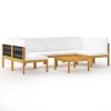 7 Piece Patio Lounge Set with Cushions Cream Solid Acacia Wood