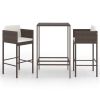 3 Piece Patio Bar Set with Cushions Poly Rattan Brown