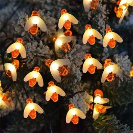 Solar String Lights Outdoor Waterproof Simulation Honey Bees Lamp Fairy Lights with 8 Lighting Decor for Garden Xmas Decorations (Color: WarmWhite, size: 7Mleds)