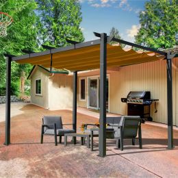 Outdoor Living  Outdoor Retractable Pergola with Weather-Resistant Canopy Aluminum Gar (Color: Dark Gray10'x10')
