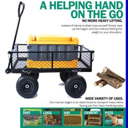 Wagon Cart Garden cart trucks make it easier to transport firewood (Color: Black)