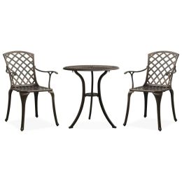 3 Piece Bistro Set Cast Aluminum Bronze (Color: Brown)