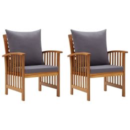 Garden Chairs with Cushions 2 pcs Solid Acacia Wood (Color: Brown)