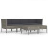 6 Piece Garden Lounge Set with Cushions Poly Rattan Gray